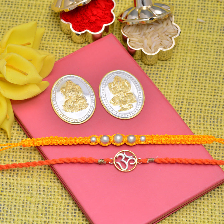 Om Symbol And Bracelet Silver Rakhi