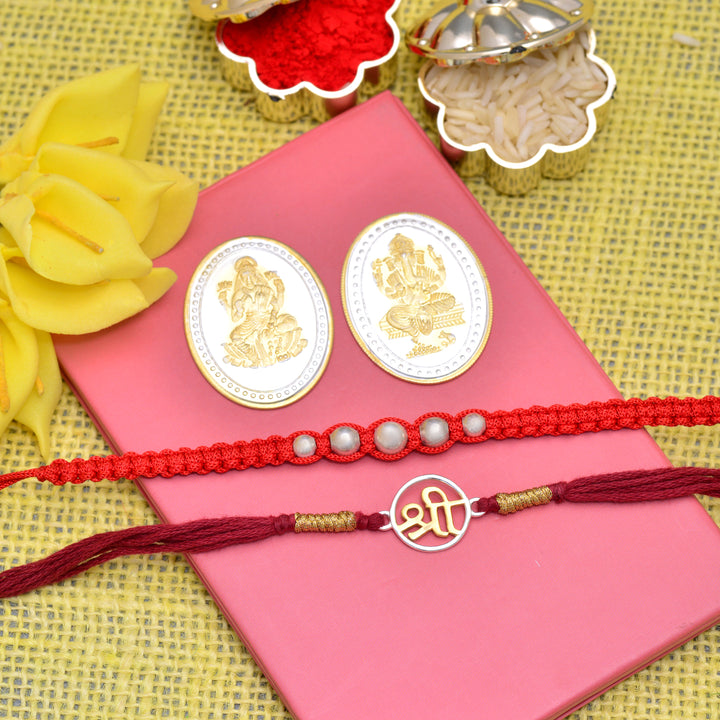 Beautiful Shree and Pearl Bracelet Silver Rakhi