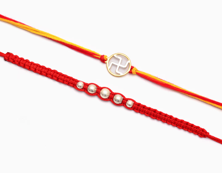 Religious Silver Swastik And Pearls Bracelet Rakhi