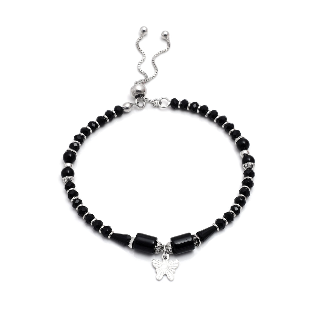 Pure 925 Silver Butterfly Charm Bracelet for Women, Black