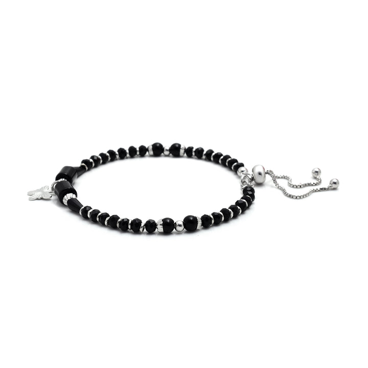 Pure 925 Silver Butterfly Charm Bracelet for Women, Black