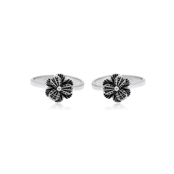 Black Shade Flower Design Silver Ring