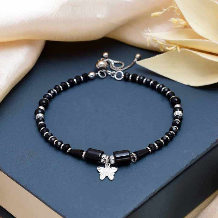 Pure 925 Silver Butterfly Charm Bracelet for Women, Black