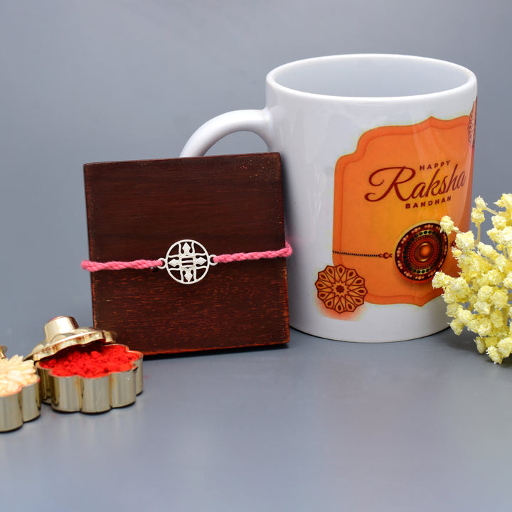 Traditional Silver Rakhi With Mug