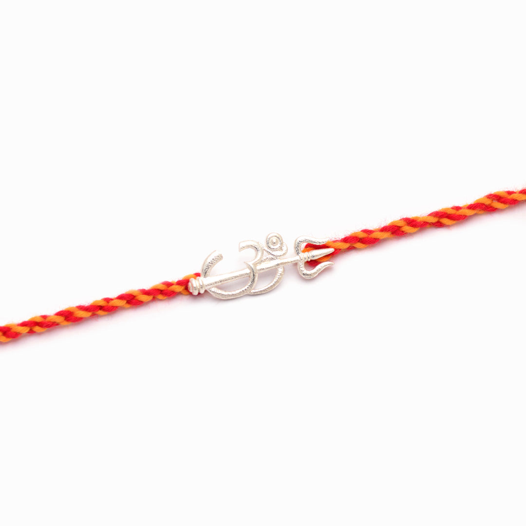 Shiny Om Trishul Silver Rakhi