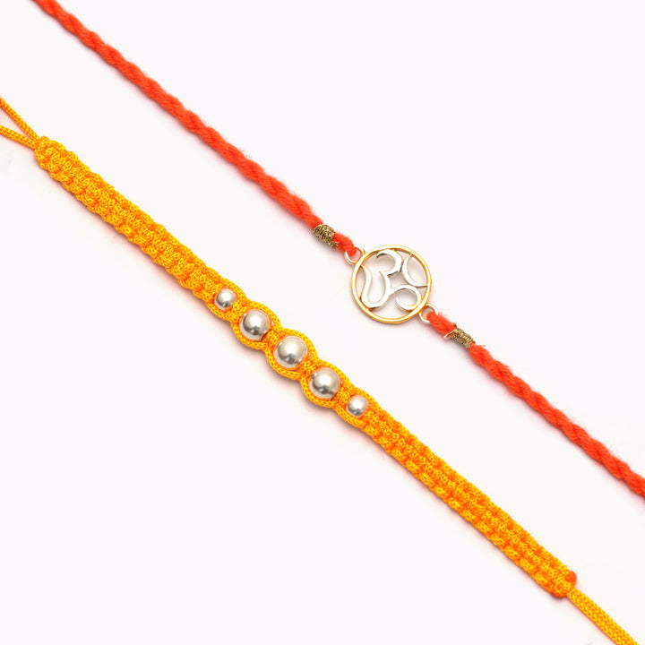 Om Symbol And Bracelet Silver Rakhi