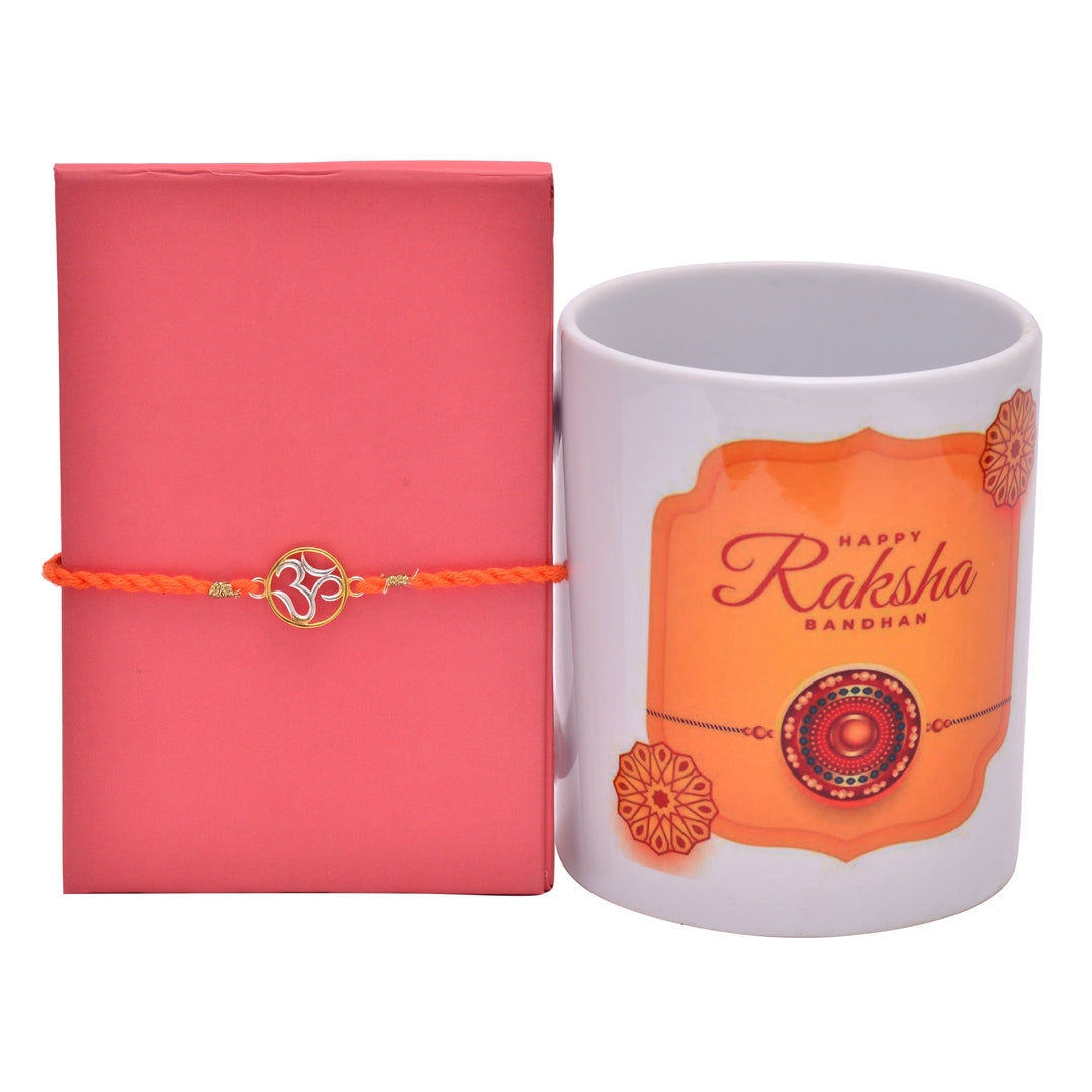 Om Symbol Silver Rakhi With Mug