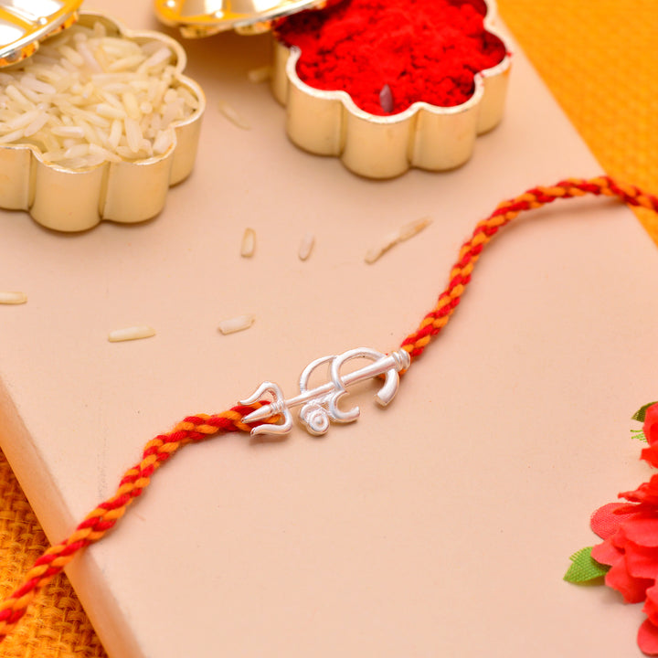 Blissful Om Trishul Silver Rakhi