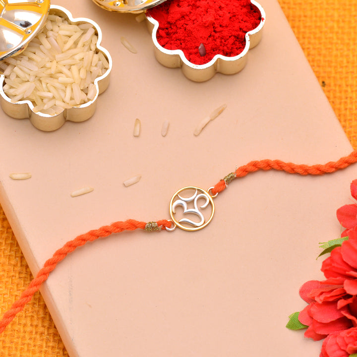 Divine Silver Om And Lumba Rakhi For Bhaiya Bhabhi