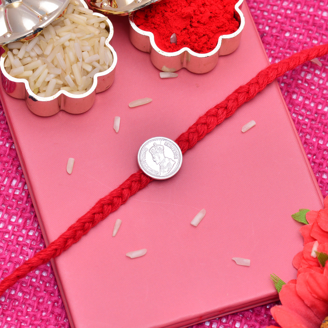 Unique Silver Rakhi With Silver Coin