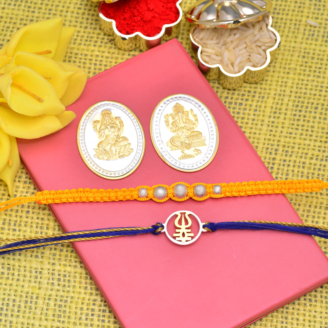 Traditional Combo Silver Rakhi With Coin