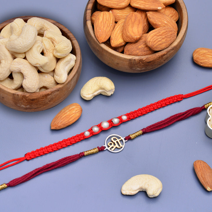 Silver Bracelet And Shree Rakhi With Dry Fruits