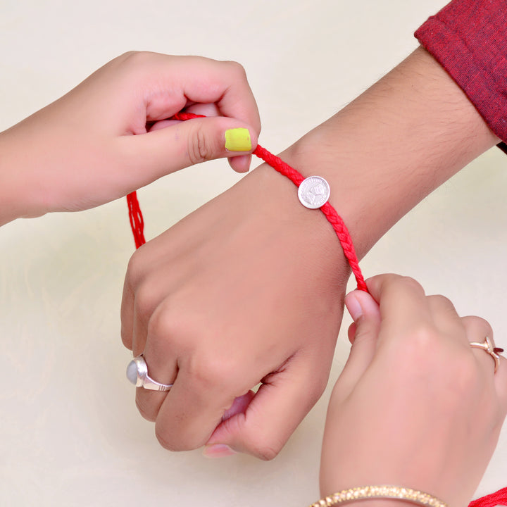 Unique Silver Rakhi With Silver Coin