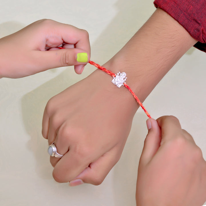 Lord Ganesha And Om With Trishul Silver Rakhi