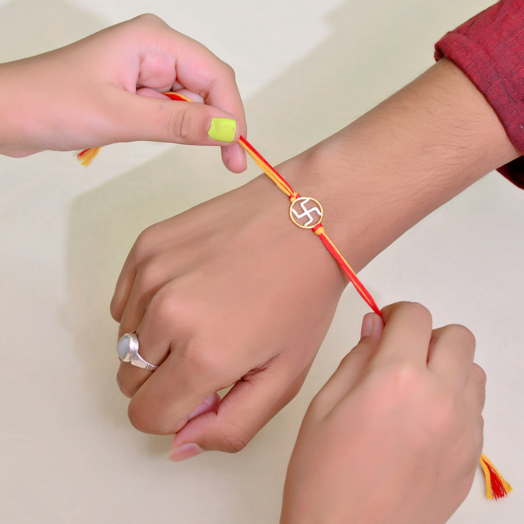 Shiny Silver Swastik Rakhi