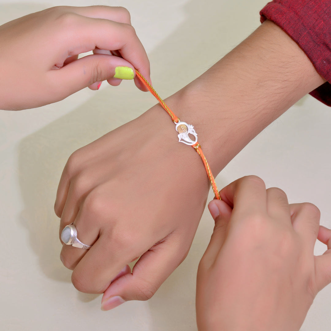 Lord Ganesh Ji Rakhi With Bracelet Silver Rakhi