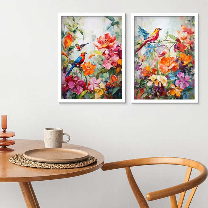 New Rainbow Colour Flower And Bird Art