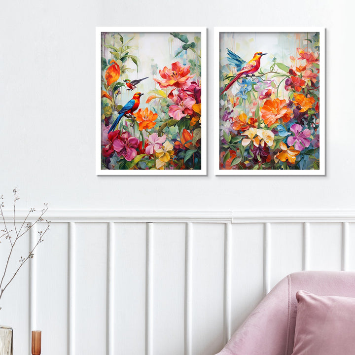 New Rainbow Colour Flower And Bird Art