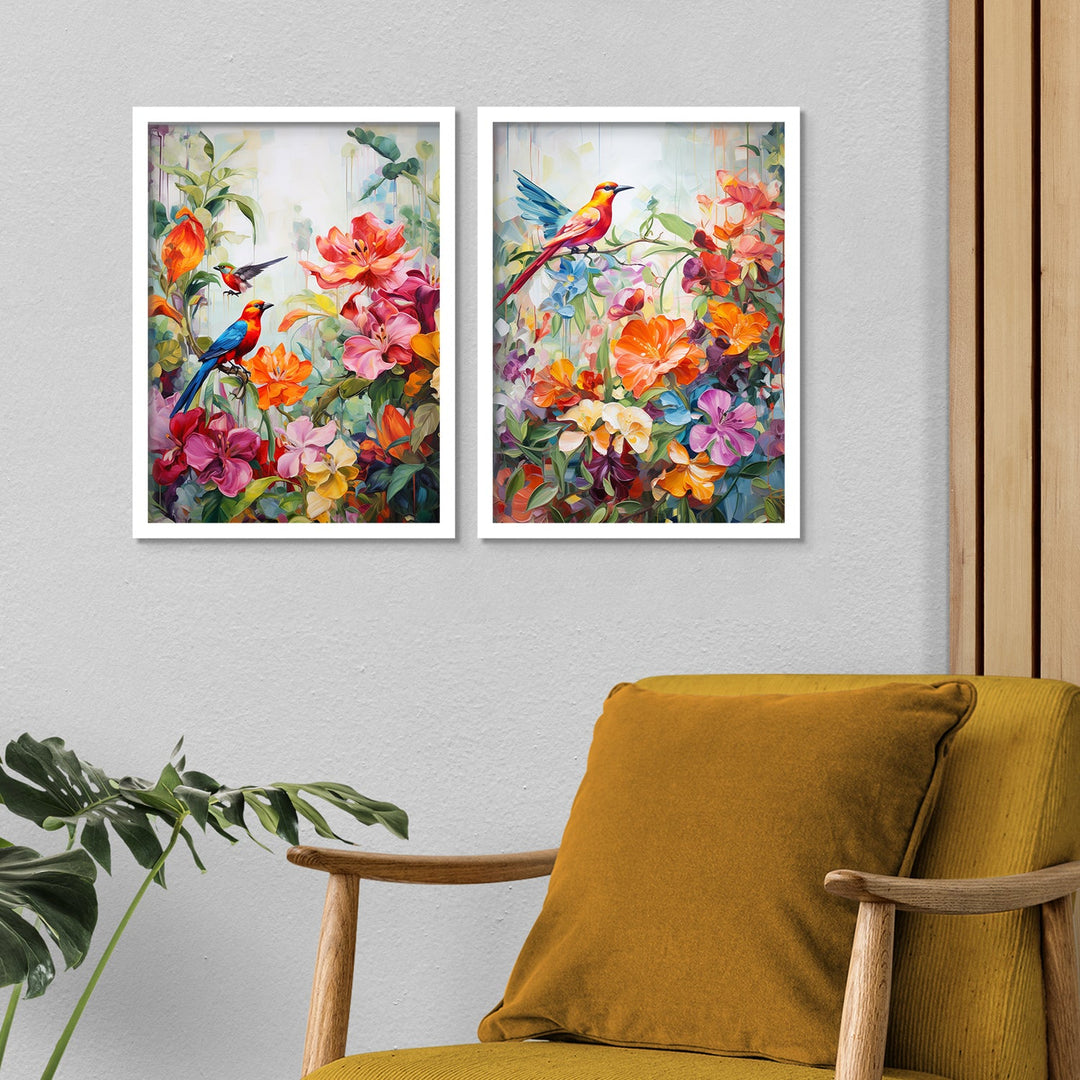 New Rainbow Colour Flower And Bird Art