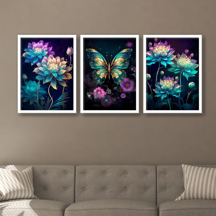 Shining Butterfly And Flower Wall Art