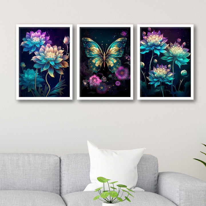 Shining Butterfly And Flower Wall Art