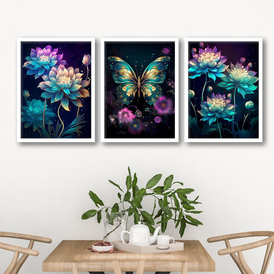 Shining Butterfly And Flower Wall Art