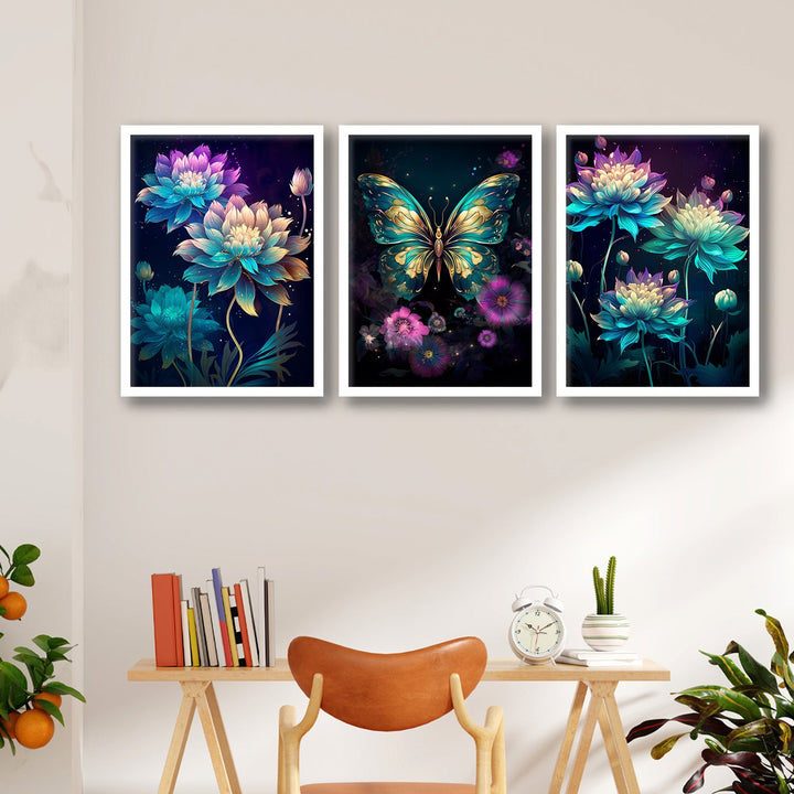 Shining Butterfly And Flower Wall Art