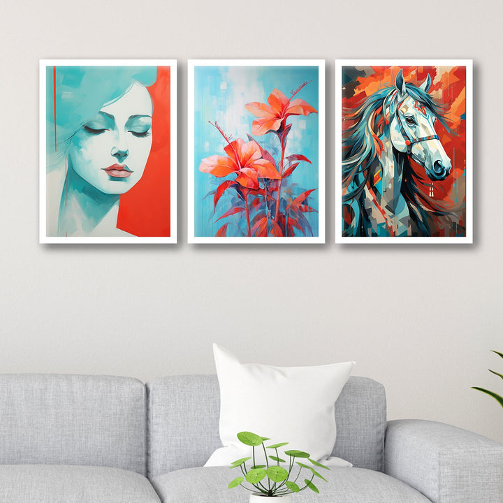 Lady Face , Horse And Flower Art Wall Painting