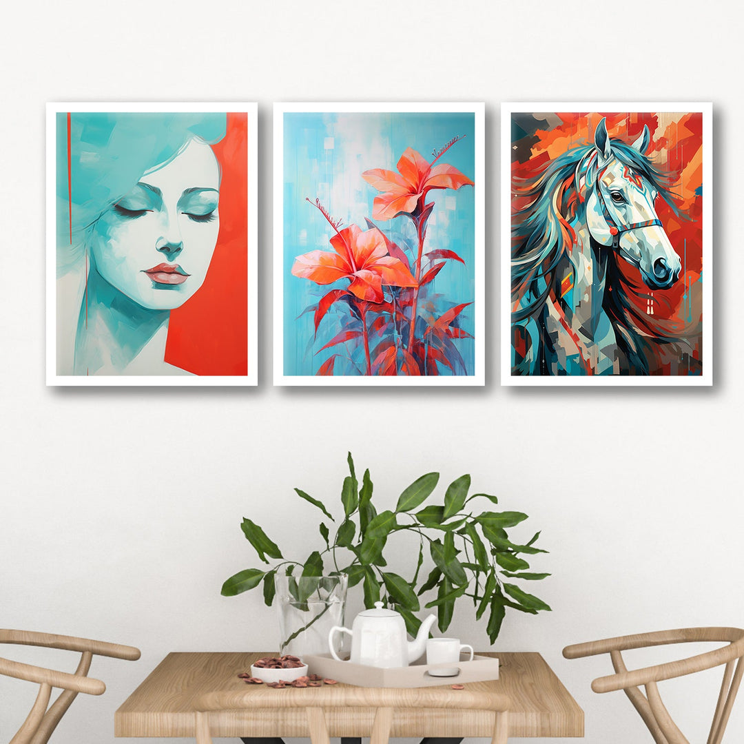 Lady Face , Horse And Flower Art Wall Painting