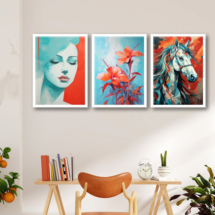 Lady Face , Horse And Flower Art Wall Painting